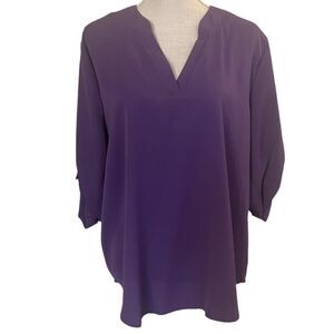 XL Purple Pullover Blouse with 3/4 Roll Tab Sleeves - Roswear, Excellent